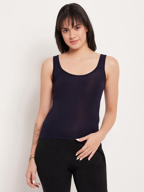 navy blue self design tank top - 20375329 - Very Small Image - 1