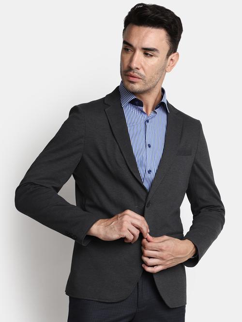 men solid charcoal cotton single breasted casual blazer - 20375970 - Very Small Image - 1
