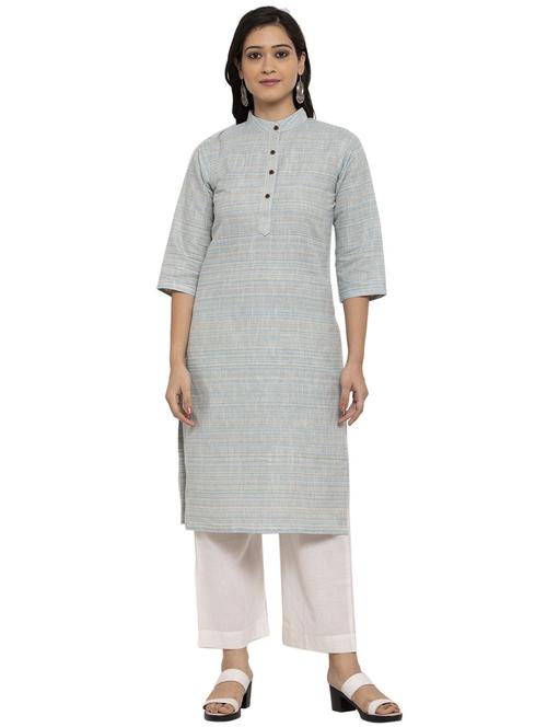 women blue mandarin neck straight kurta - 20375999 - Very Small Image - 1