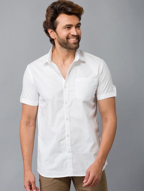 white solid short sleeves casual shirt - 20376266 - Very Small Image - 1