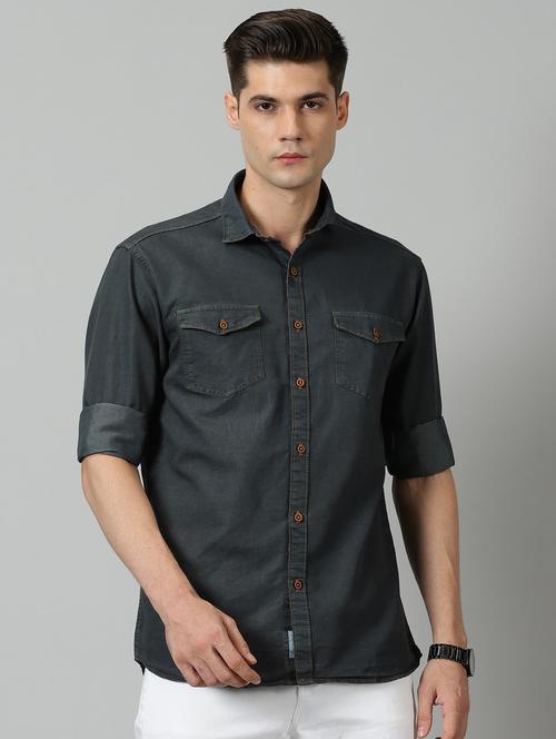 men charcoal denim casual shirt - 20376309 - Very Small Image - 1