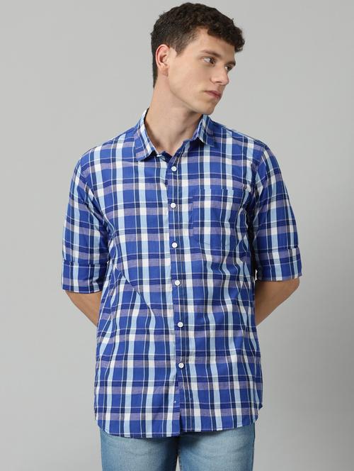 blue checkered long sleeves casual shirt - 20376386 - Very Small Image - 1