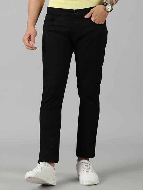 men black solid cotton ankle length chinos casual trouser - 20376536 - Very Small Image - 1
