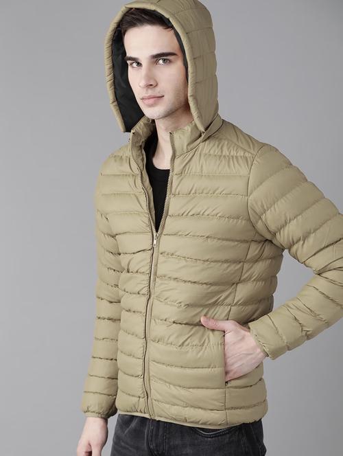 men beige hooded polyester casual jacket - 20376719 - Very Small Image - 1