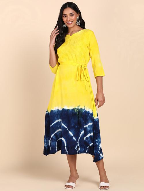 yellow tie & dye a-line dress - 20381814 - Very Small Image - 1