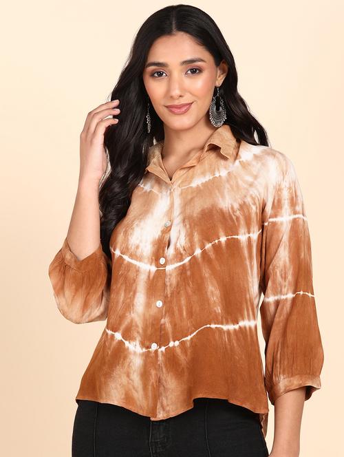 brown tie & dye rayon regular shirt - 20381945 - Very Small Image - 1
