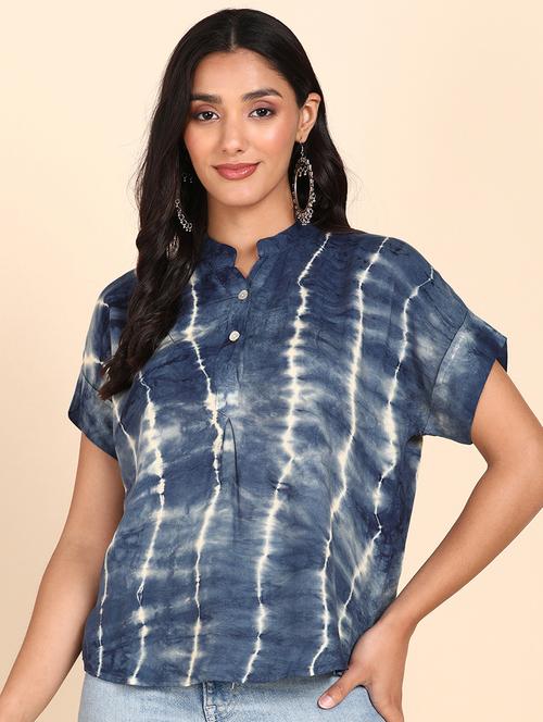 women blue tie n dye rayon regular top - 20381962 - Very Small Image - 1