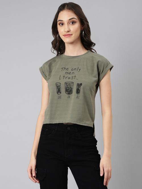 women's chest print round neck t-shirt - 20382979 - Very Small Image - 1