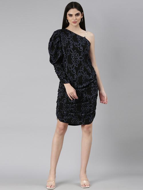 Black Foil Print Sheath Dress - 20383506 - Very Small Image - 1