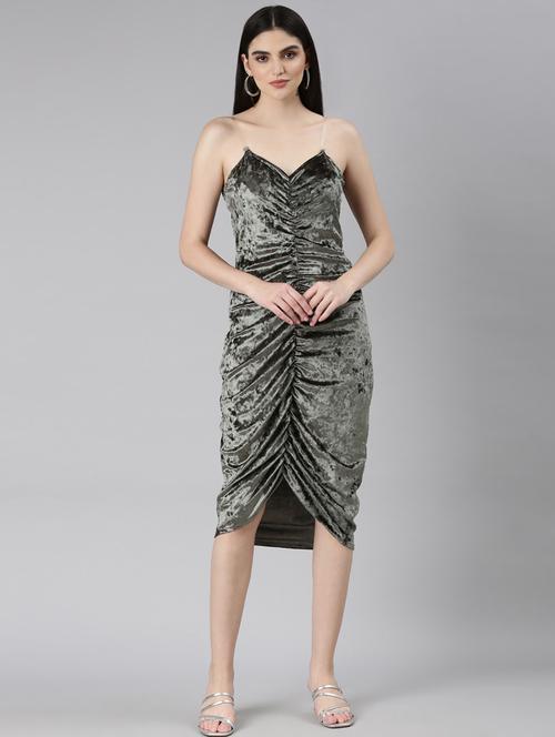 olive solid sheath dress - 20383517 - Very Small Image - 1