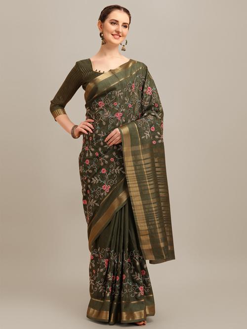 women green embroidered saree - 20384389 - Very Small Image - 1