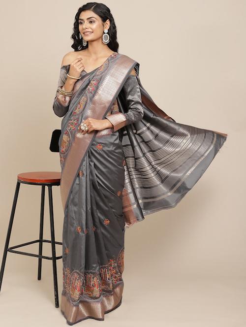 women's embroidered saree with blouse - 20384423 - Very Small Image - 1