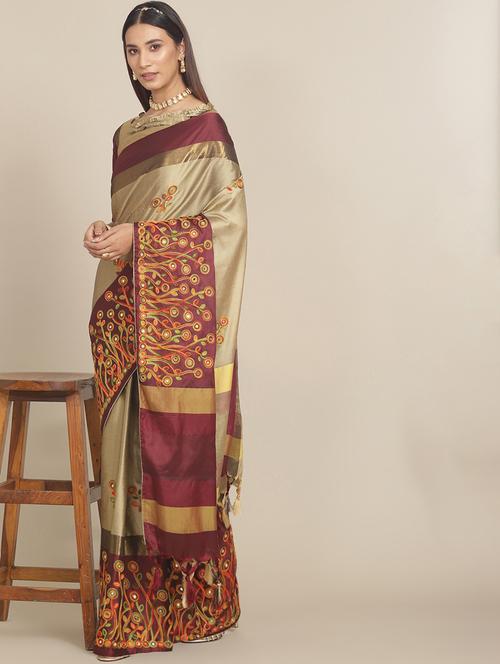 women's embroidered saree with blouse - 20384455 - Very Small Image - 1