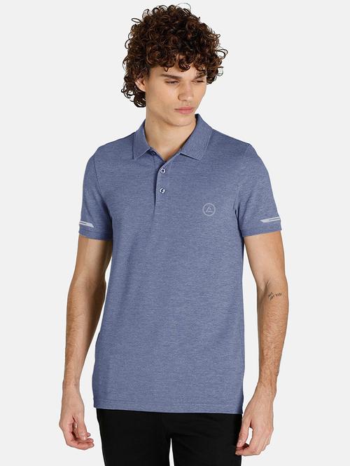 men blue melange polyester polo t-shirt - 20384891 - Very Small Image - 1