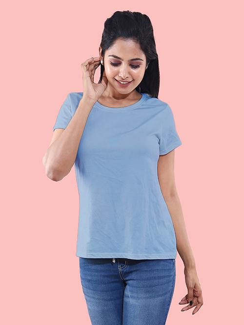 women light blue cotton regular t-shirt - 20385011 - Very Small Image - 1