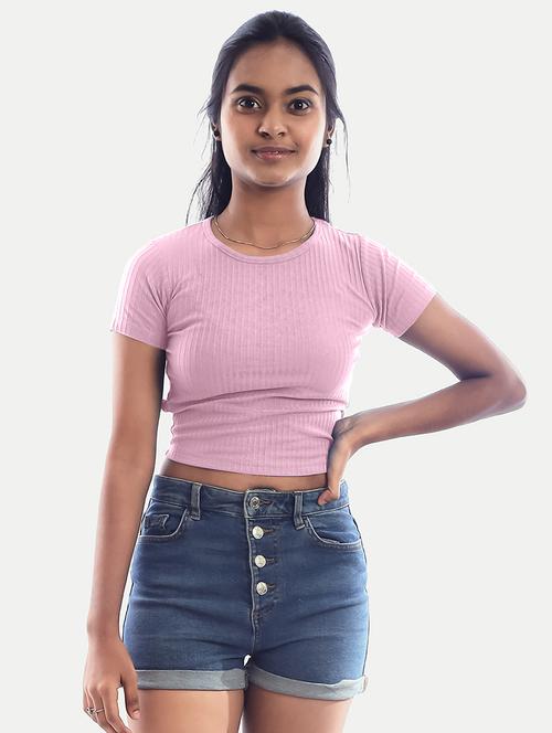 women pink solid back tie up crop top - 20385640 - Very Small Image - 1
