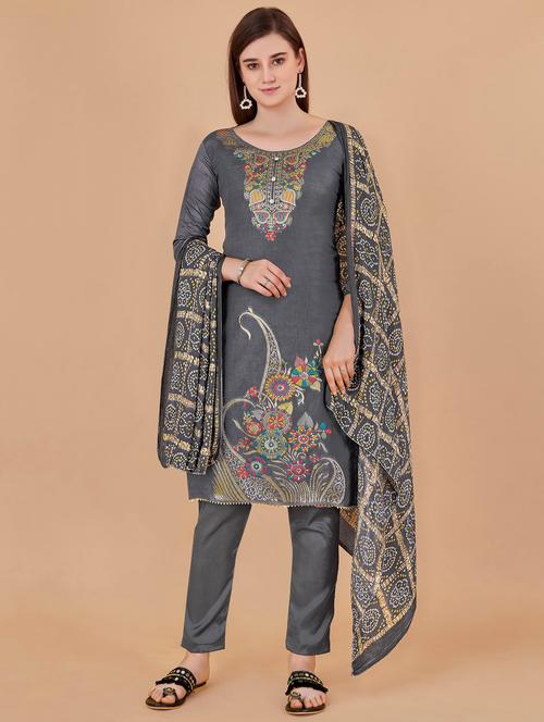 women grey printed unstitched suits - 20385857 - Very Small Image - 1