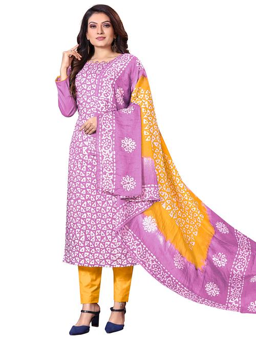 women lavender geometric unstitched suits - 20385907 - Very Small Image - 1
