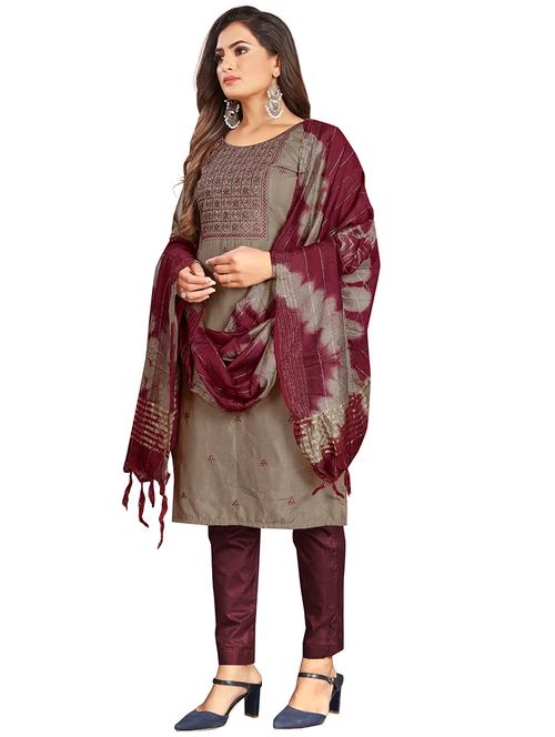 women grey embroidered unstitched suits - 20385998 - Very Small Image - 1