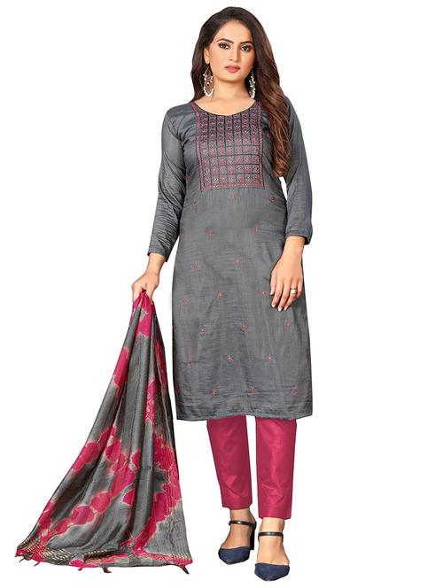 women grey embroidered unstitched suits - 20385999 - Very Small Image - 1