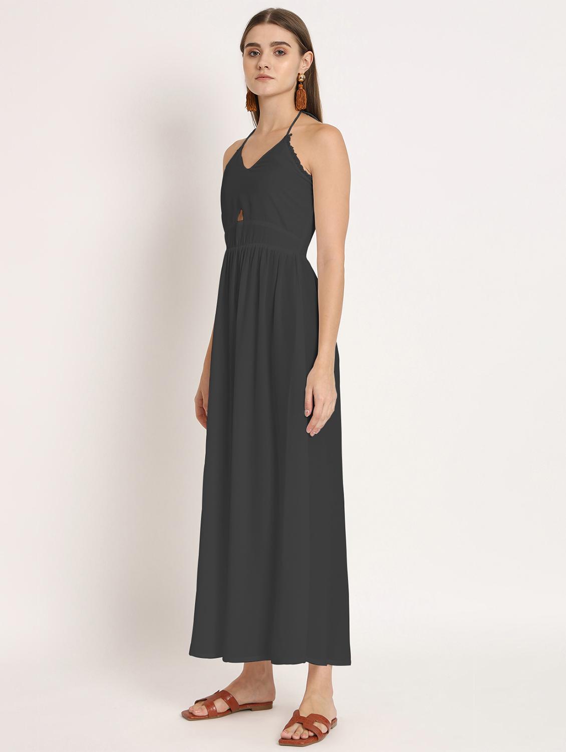 black solid halter neck a-line dress - 20386189 - Zoom Image - 2