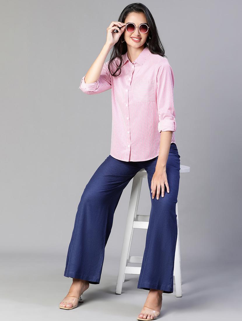 women pink striped cotton regular shirt - 20386241 - Zoom Image - 4
