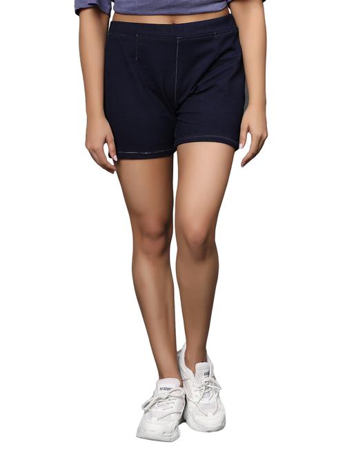 women navy blue denim shorts - 20386992 - Very Small Image - 1