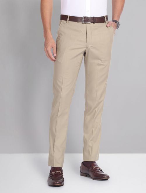 men beige terry rayon flat front trousers formal trouser - 20387852 - Very Small Image - 1
