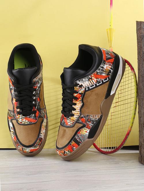 men graphic printed brown lace up sneaker - 20387878 - Very Small Image - 1