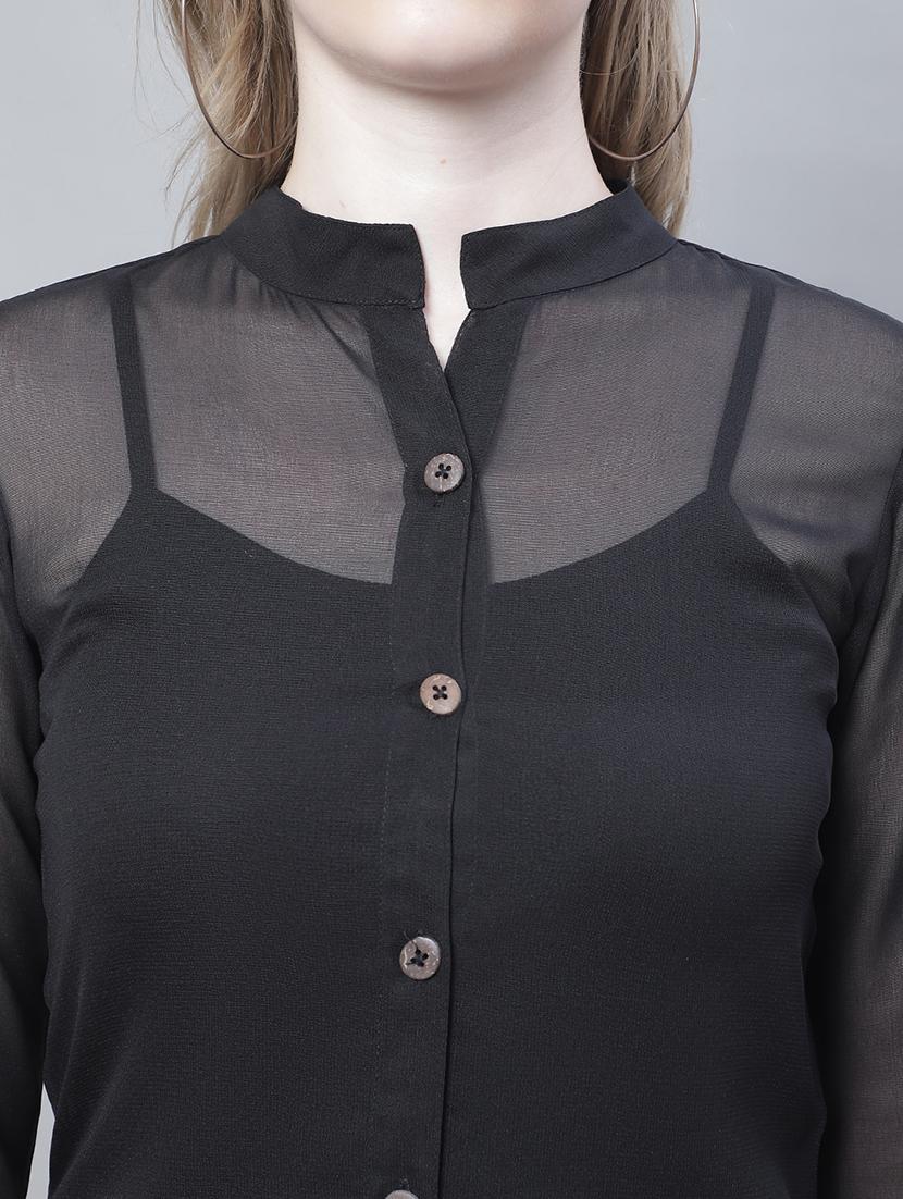 women black georgette regular shirt - 20388047 - Standard Image - 5