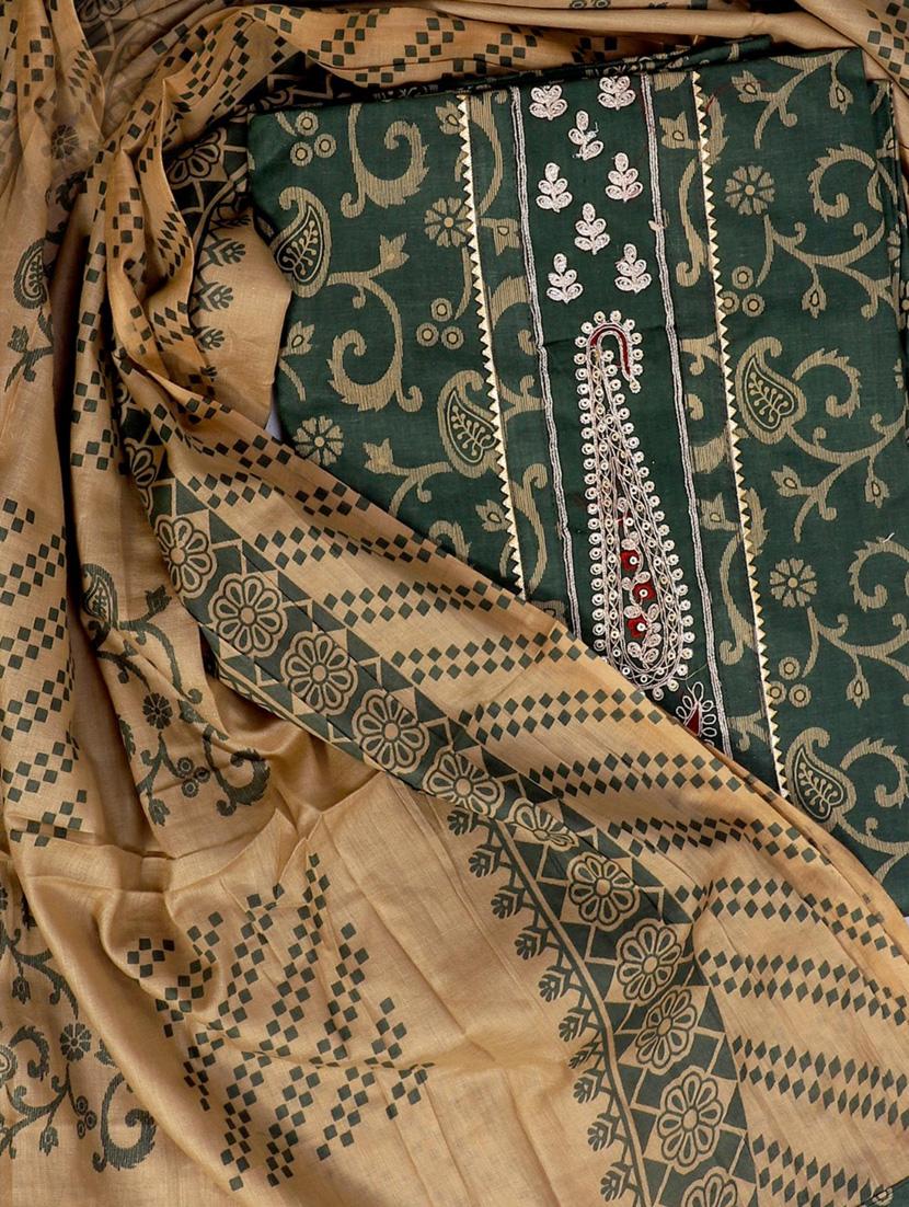 women green paisely unstitched suits - 20388444 - Standard Image - 3