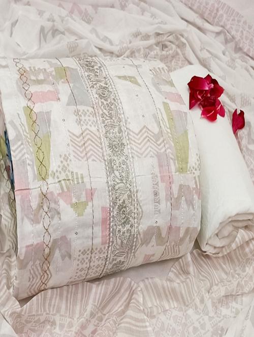 women off-white abstract print unstitched suits - 20388612 - Very Small Image - 1