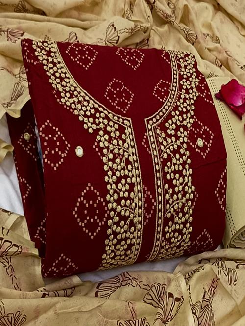 women maroon embroidered unstitched suits - 20388614 - Very Small Image - 1