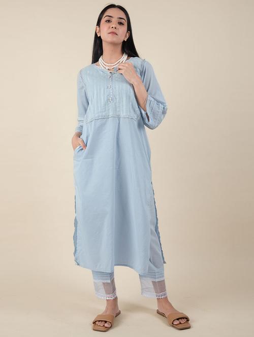 women blue notch neck kurta pant set - 20388866 - Very Small Image - 1
