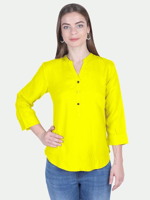 yellow solid mandarin neck regular top - 20389611 - Very Small Image - 1