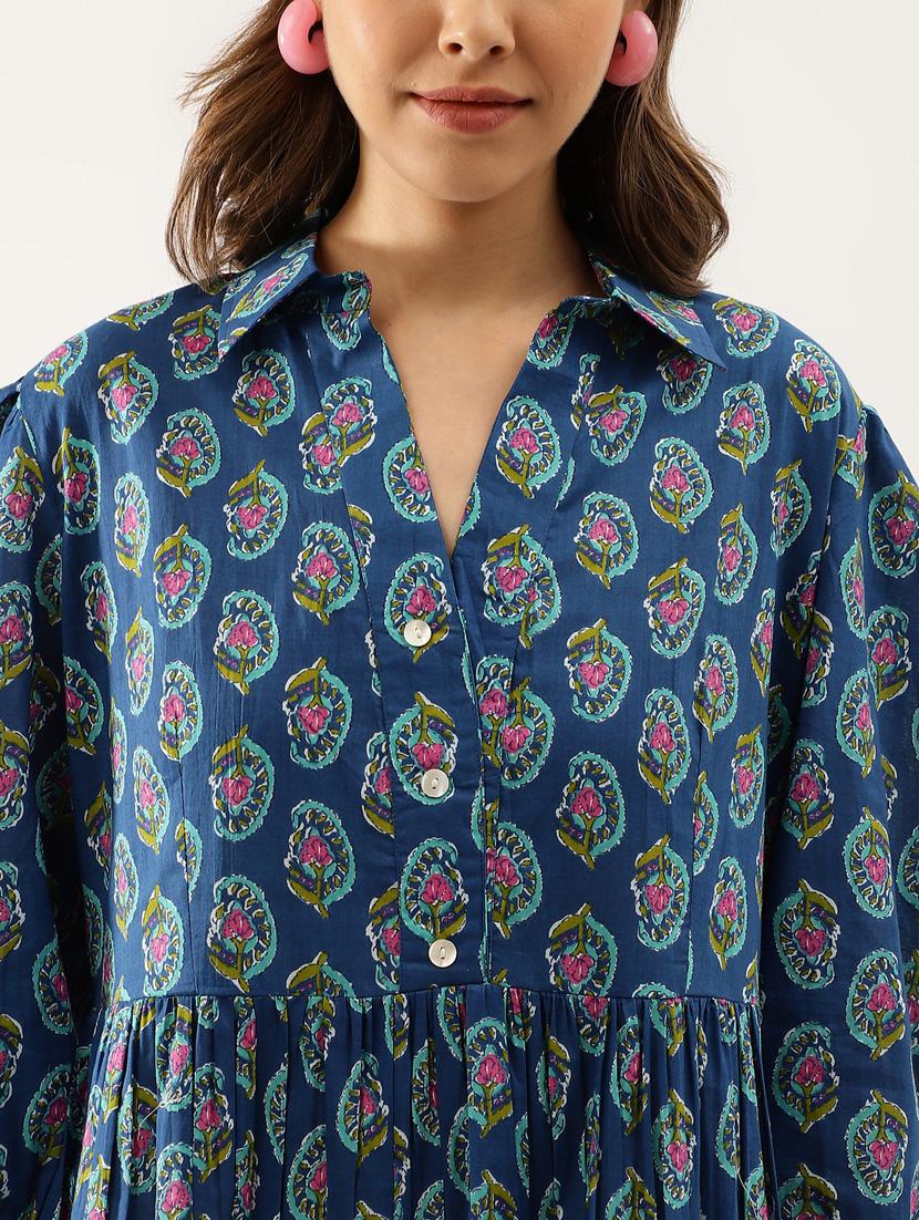 blue printed a-line dress - 20390533 - Zoom Image - 4