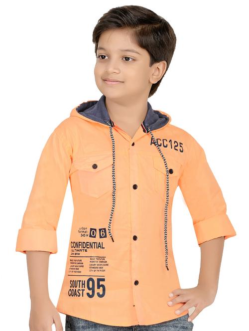 boys orange cotton blend hooded shirt - 20392704 - Very Small Image - 1