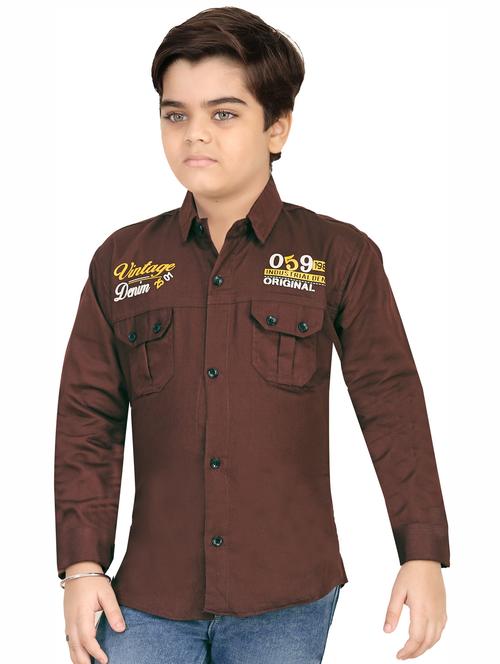 brown printed long sleeve shirt - 20392795 - Very Small Image - 1