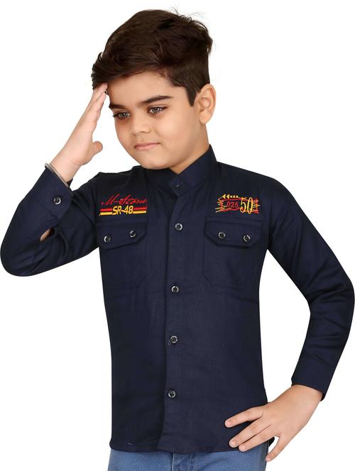 navy blue printed long sleeve shirt - 20392823 - Very Small Image - 1