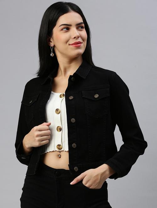 black cotton denim jacket - 20393388 - Very Small Image - 1