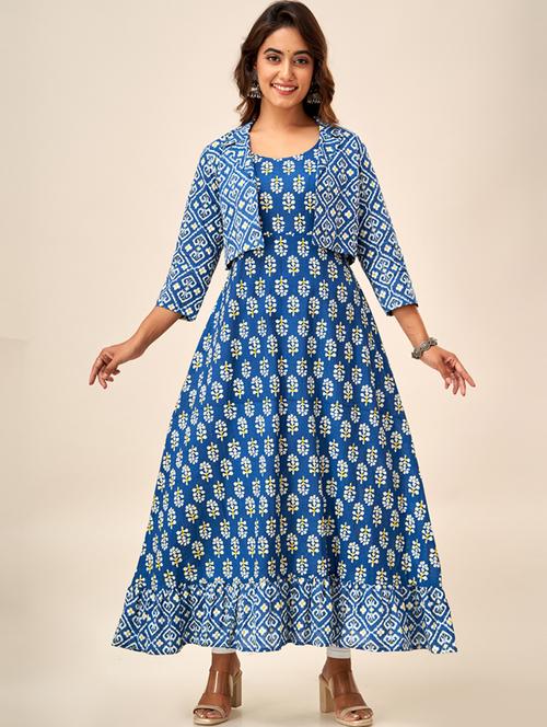  blue printed kurta with jacket - 20393447 - Very Small Image - 1