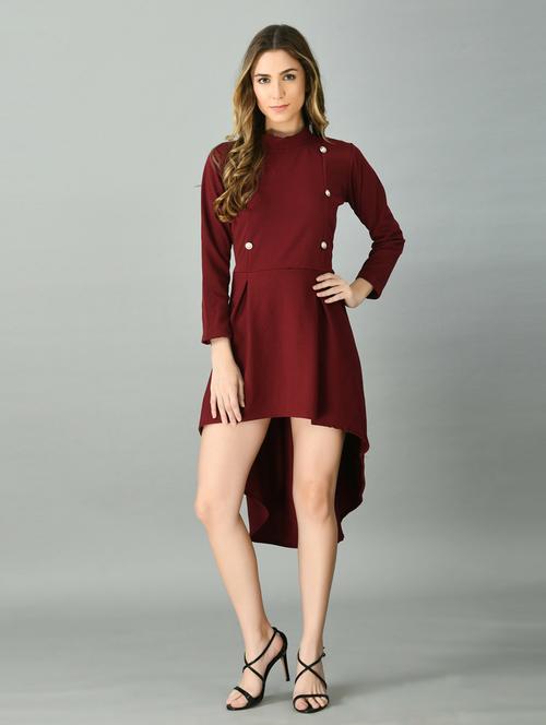maroon solid high low dress - 20393789 - Very Small Image - 1