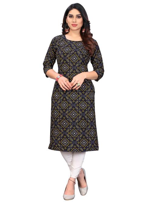 navy blue printed round neck straight kurta - 20394774 - Very Small Image - 1