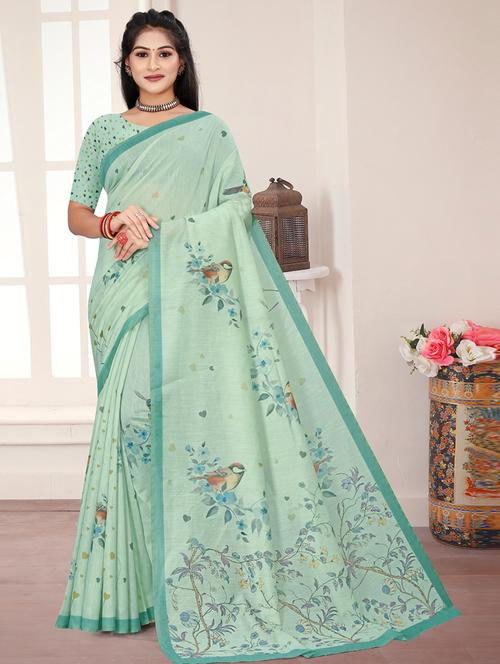 women's printed green colored saree with blouse - 20394881 - Very Small Image - 1