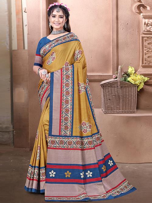 women's bordered royal blue colored saree with blouse - 20394885 - Very Small Image - 1
