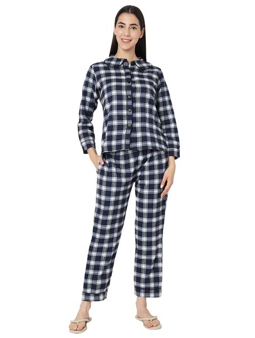 women multi color checkered cotton nightwear pyjama set  - 20396658 - Very Small Image - 1