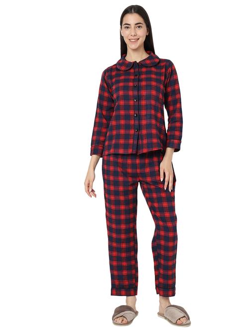 women multi color checkered cotton nightwear pyjama set  - 20396659 - Very Small Image - 1