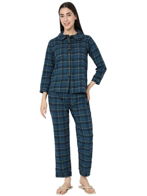 women multi color checkered cotton nightwear pyjama set  - 20396661 - Very Small Image - 1