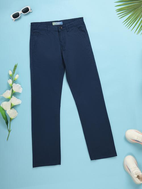 solid navy blue cotton casual chinos - 20400526 - Very Small Image - 1