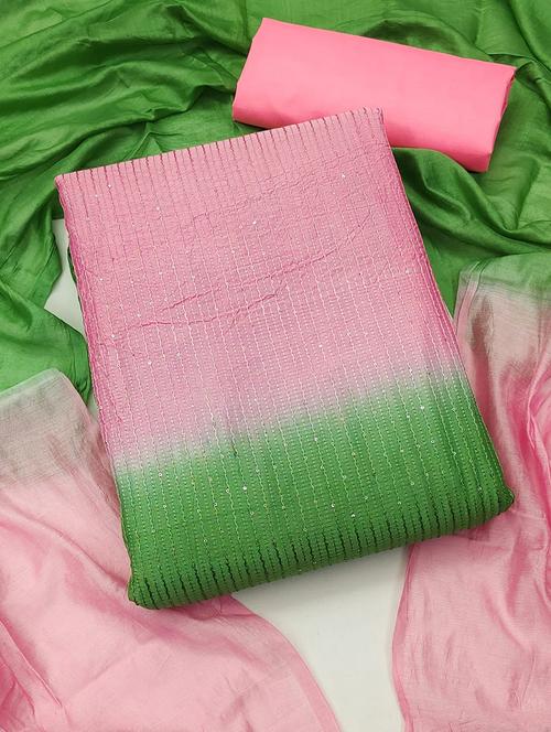 pink & green semi-stitched salwar suit set - 20404678 - Very Small Image - 1